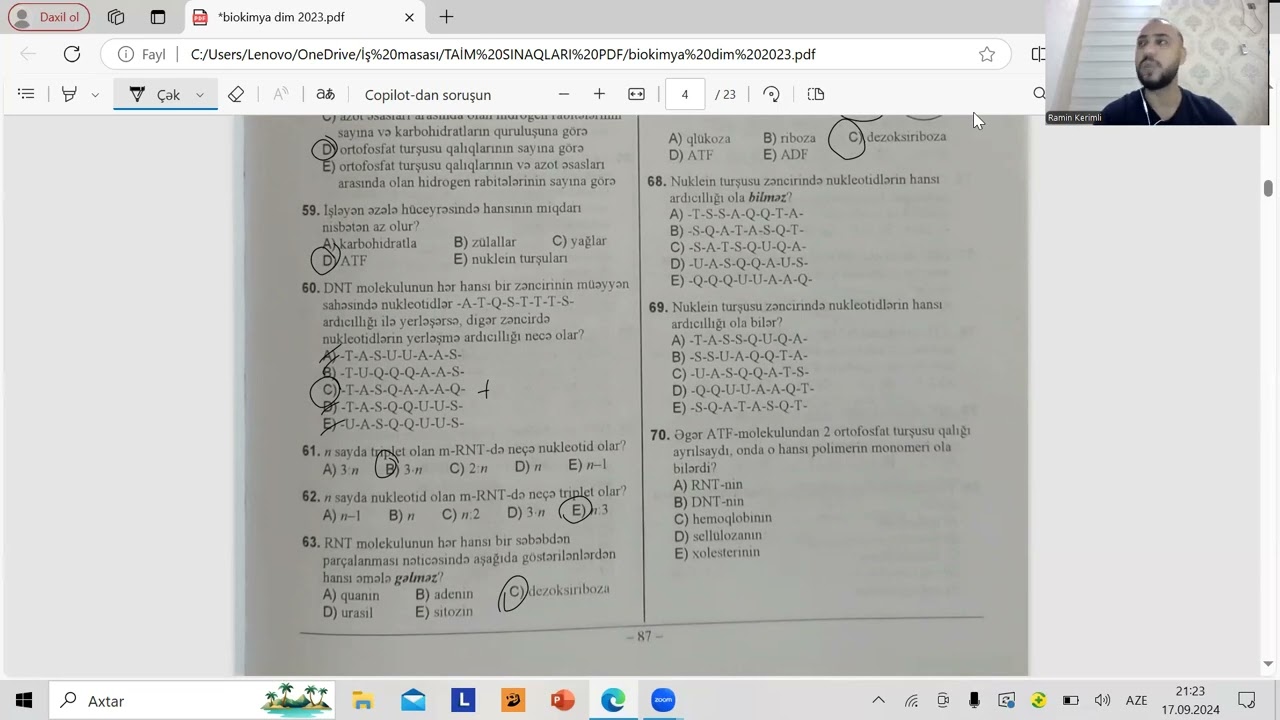DİM 2023 BİOLOGİYA. BİOKİMYA HÜCEYRƏNİN QEYRİ-ÜZVİ VƏ ÜZVİ TƏRKİBİ. BİOPOLİMERLƏR 51-90. TEST İZAHI