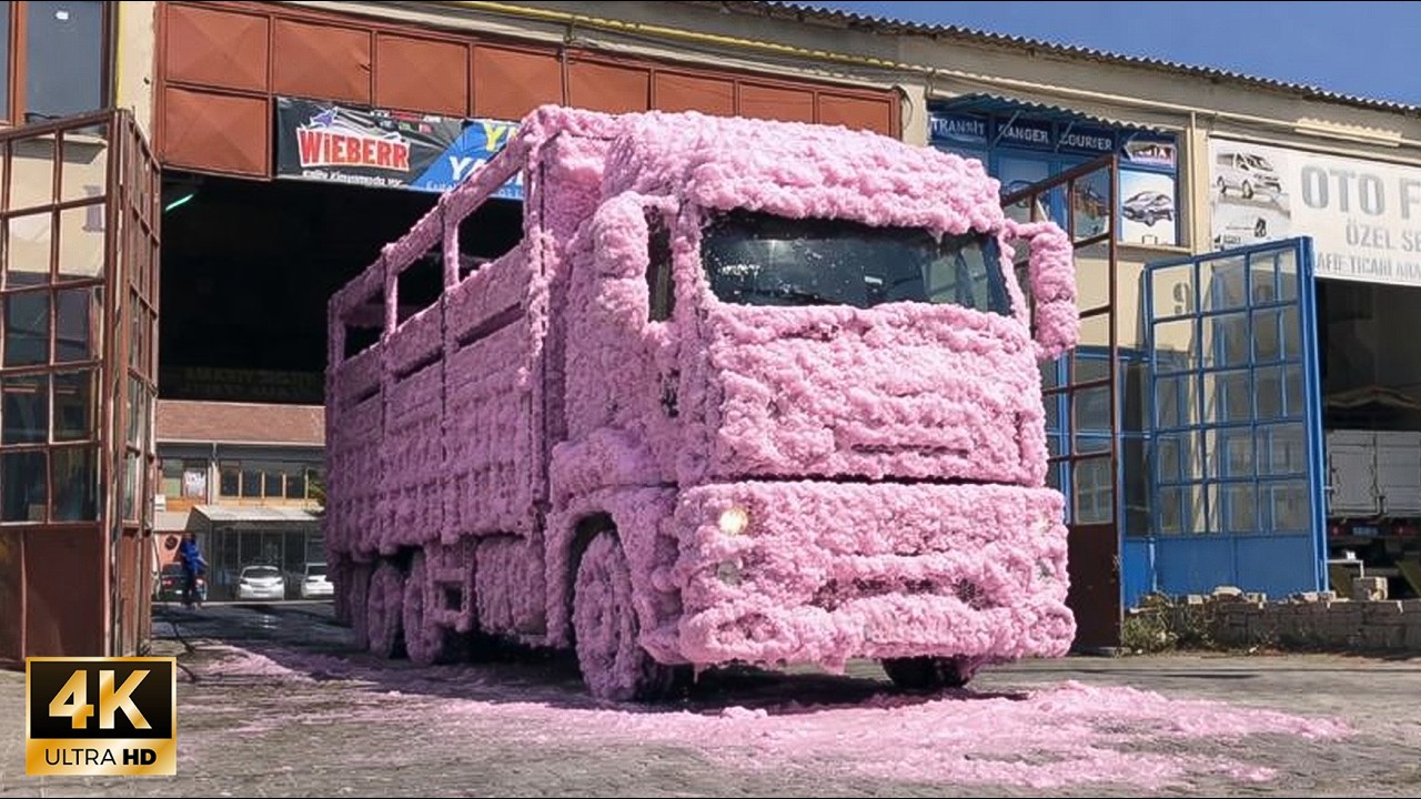 PINK MILKSHAKE WASH 🧼 Pressure Washing Dirtiest Trucks | 4K Satisfying ASMR