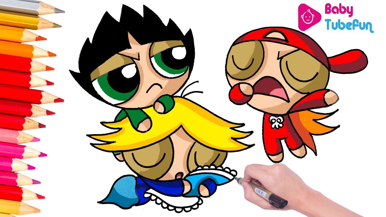 Coloring Powerpuff Girls Rowdyruff Boys Brick Boomer Butch Blossom Bubbles surprise eggs