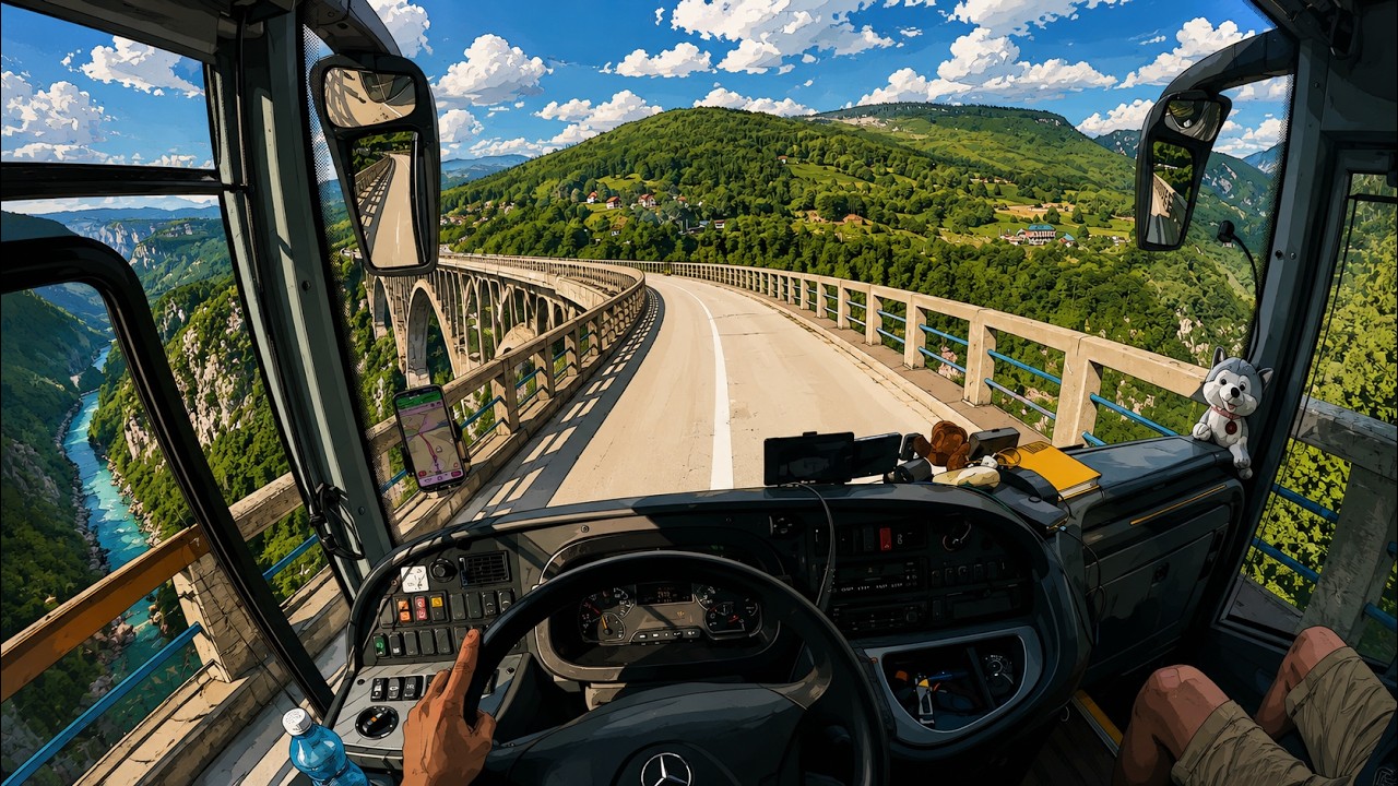 POV Bus Drive | Žabljak to Djurdjević Bridge | Mountain Roads of Montenegro | 4K + Engine Sound