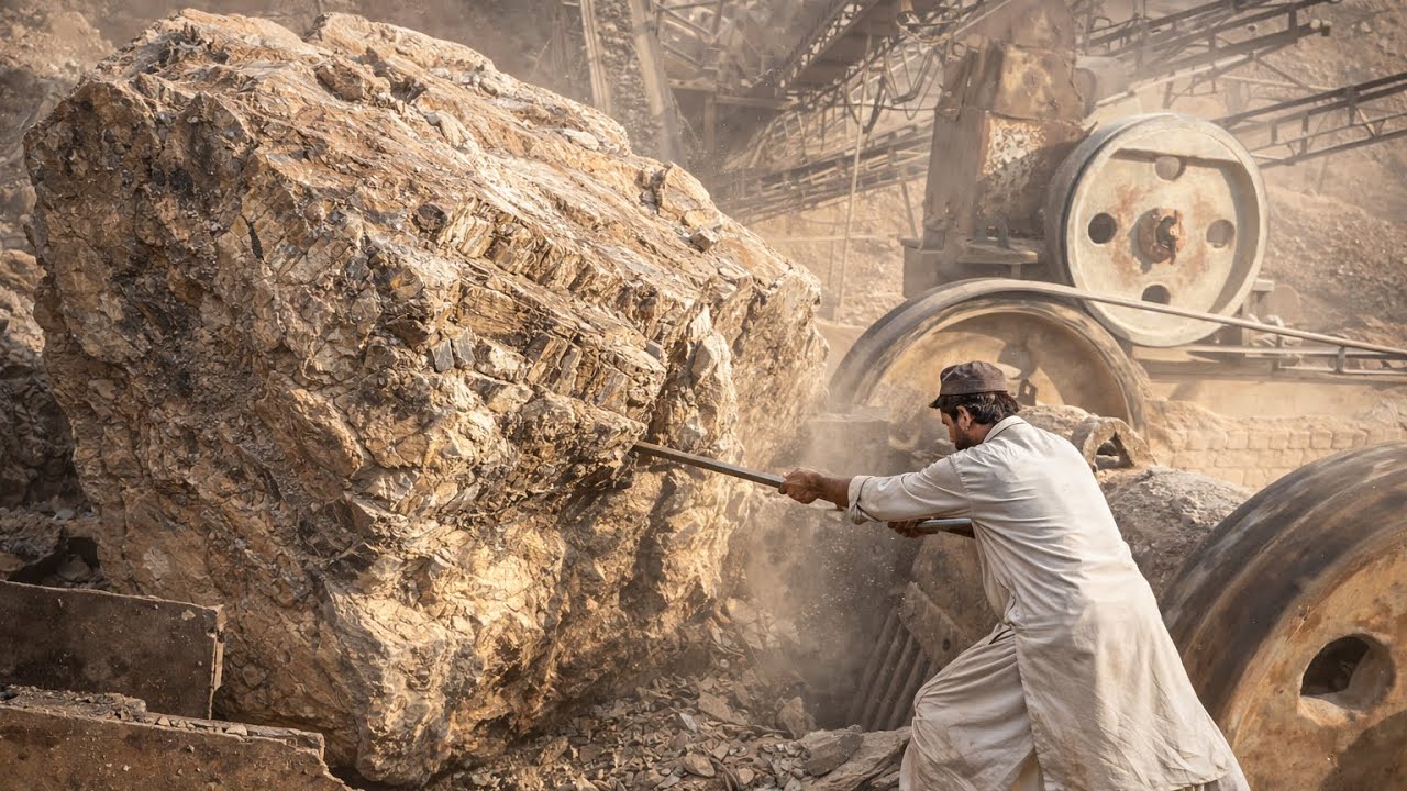 Unstoppable Rock Crusher: Smashing Giant Stones with Brutal Force #stonecrusher