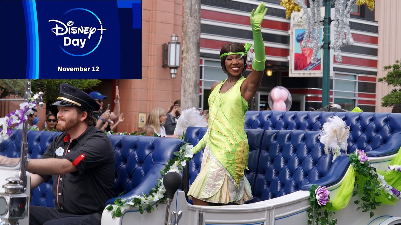 Disney+ Day Character Motorcade at Disney's Hollywood Studios, Multi-Angle, w/Tiana, Russell, Dug+