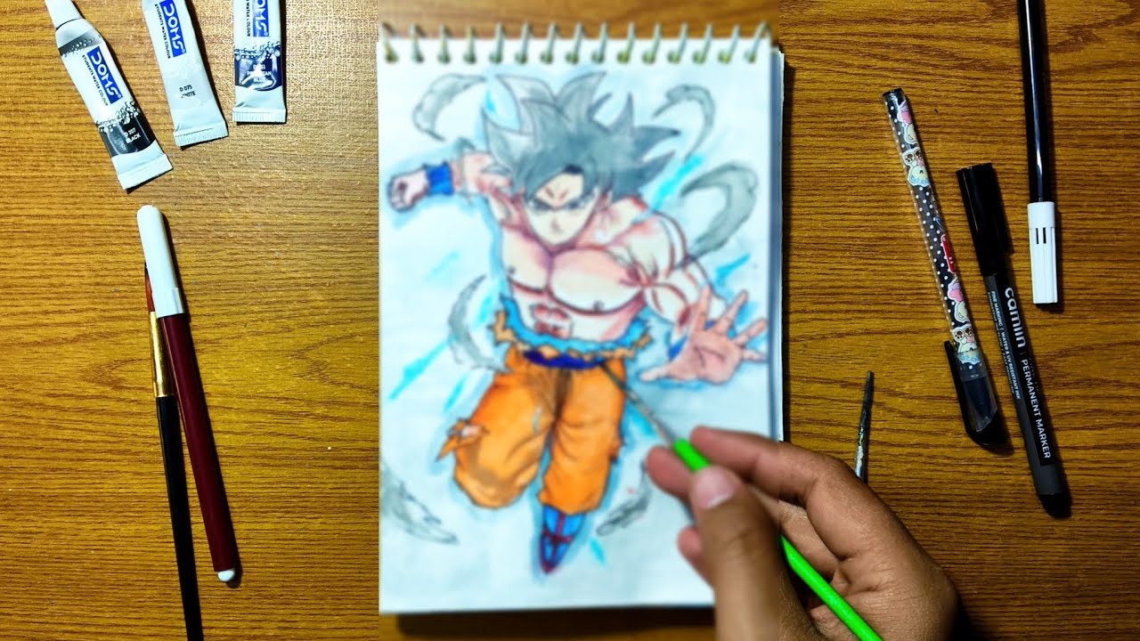 How to draw Goku ultra instinct from dragon ball using acrylic paint 