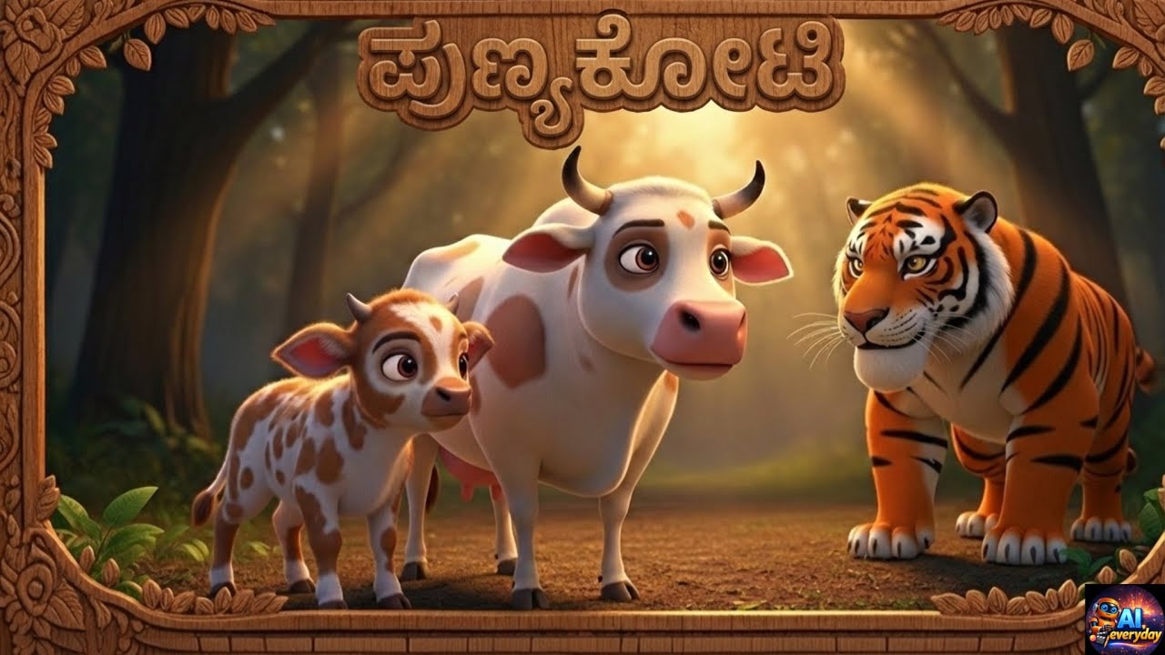 Punyakoti – The Brave Cow | Heartwarming Kannada Short Story for Kids🐮