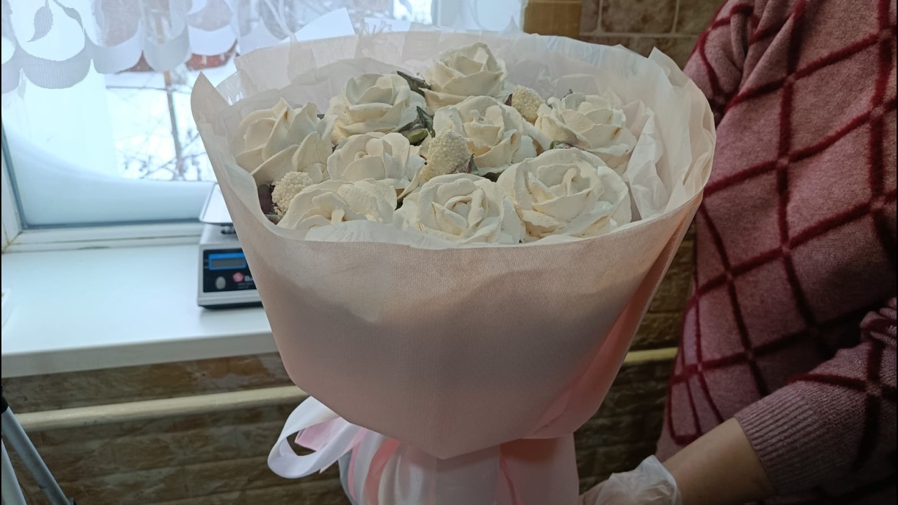 Зефирный букет 💐 белых роз 🏵