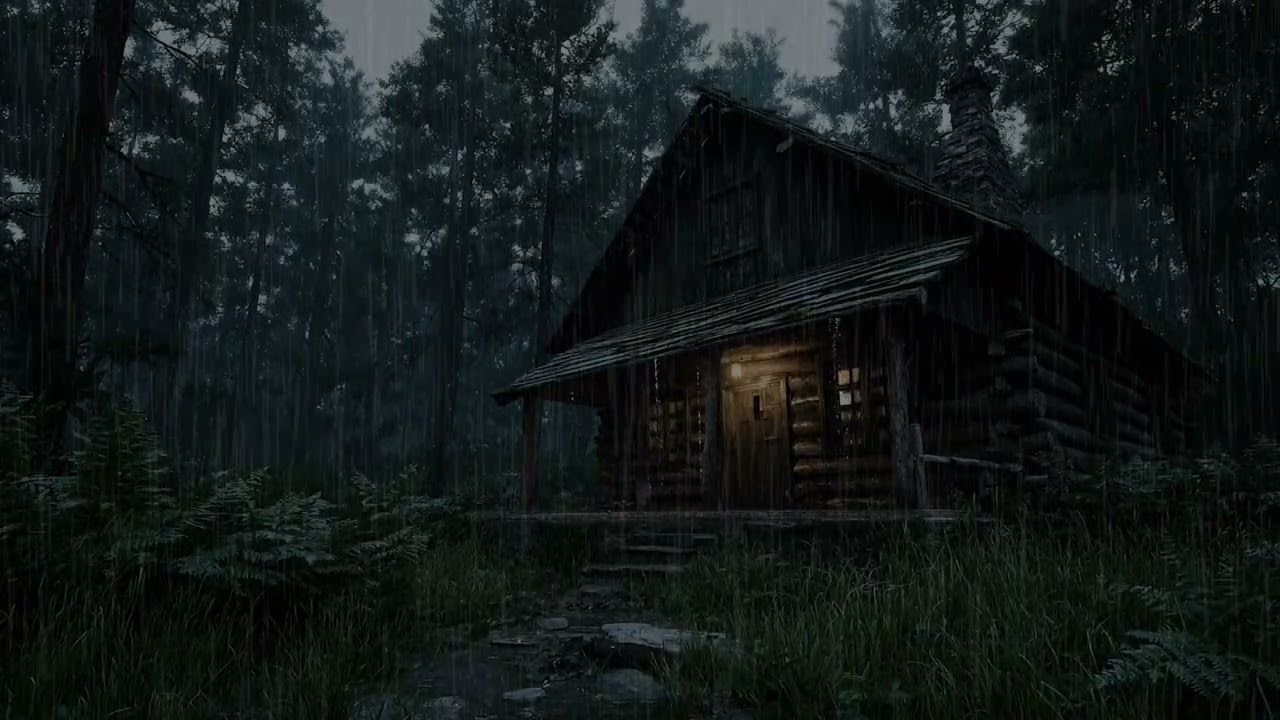 Heavy Rain Sounds in Cozy Cabin at Night | 3 Hours for Deep Sleep, Relaxation & Stress Relief