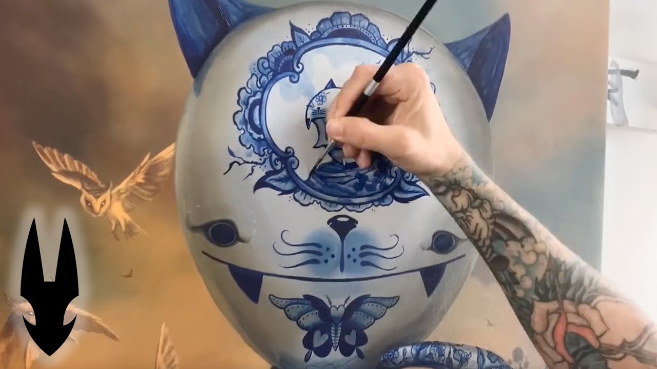 Greg CRAOLA Simkins painting of his iconic Porcelain Kitten Hero 