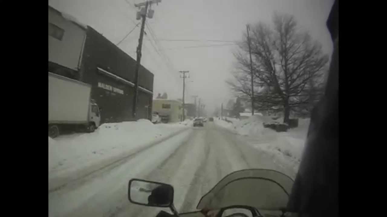 Winter motorcycle ride (and crash) in a snow storm (Honda Shadow)