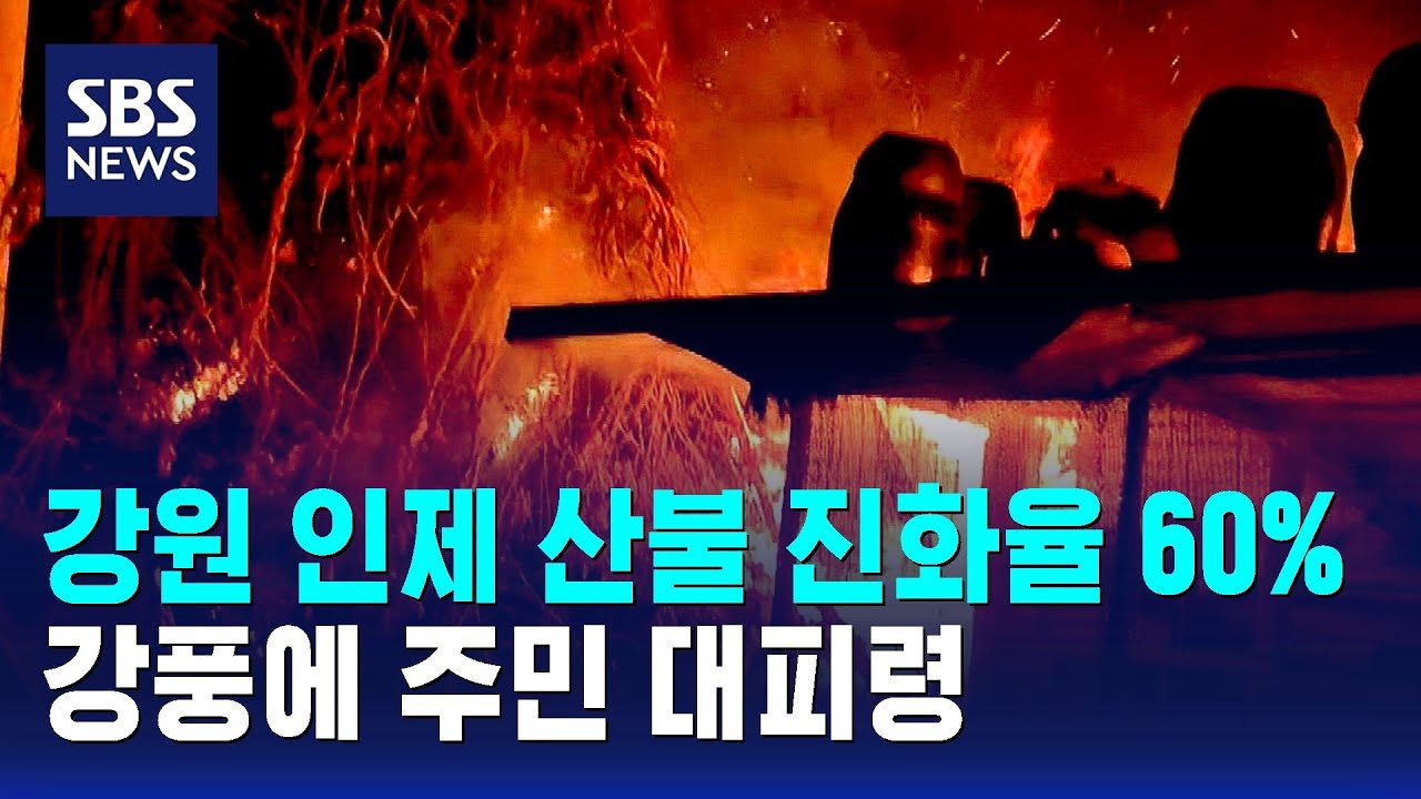 강원 인제 산불 진화율 60%&hellip;강풍에 주민 대피령 / SBS