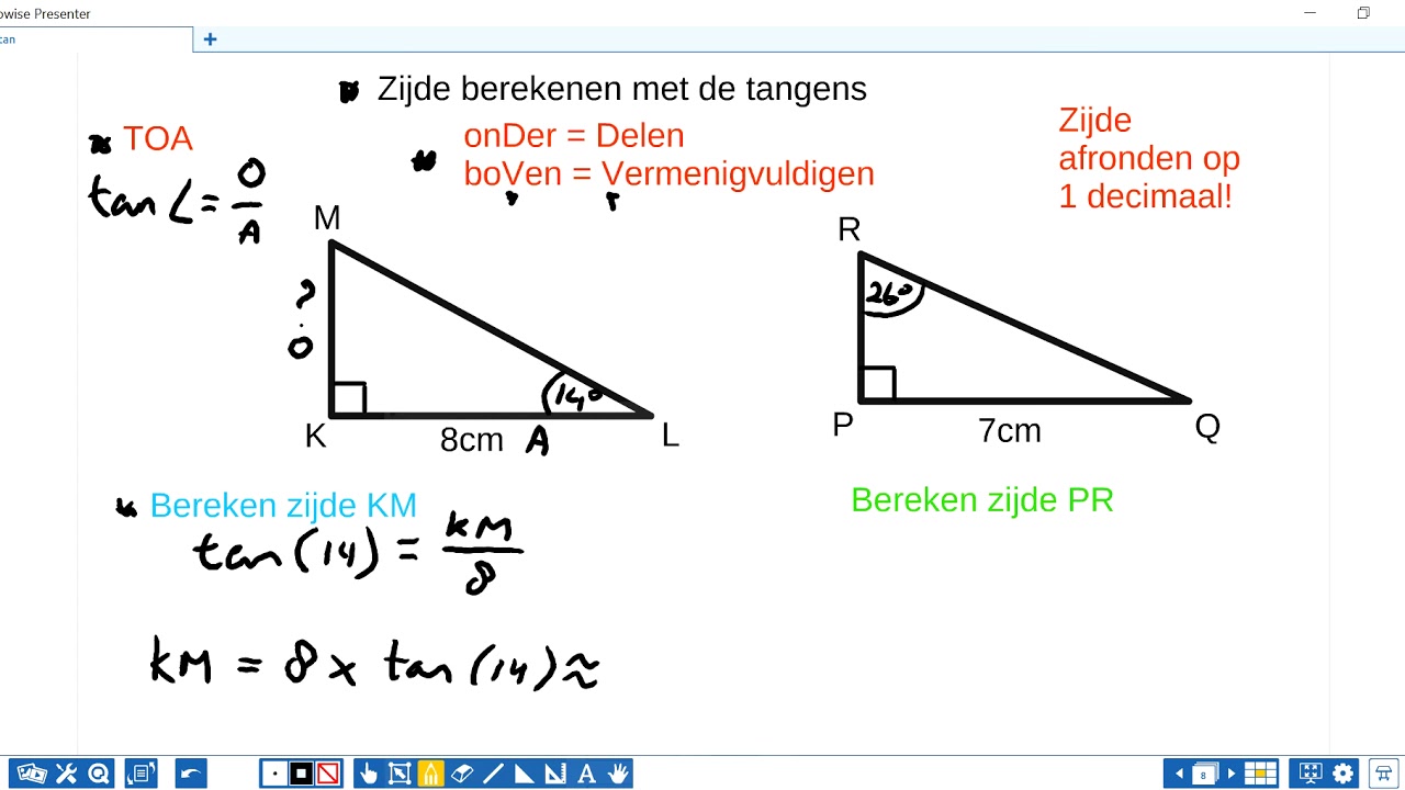 tangens zijde berekenen uitleg toa