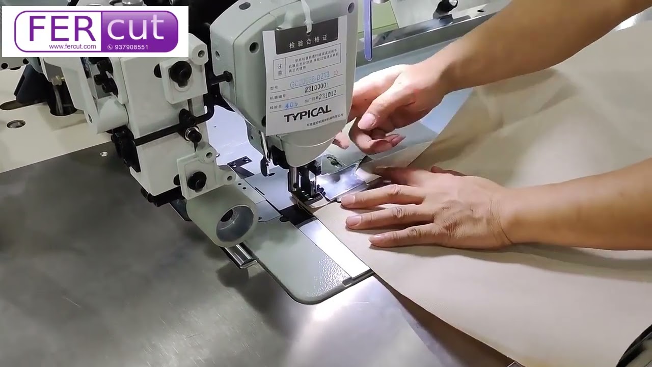 Sistema de costura automático con mesa conveyorizada para uniones y dobladillos Toldos
