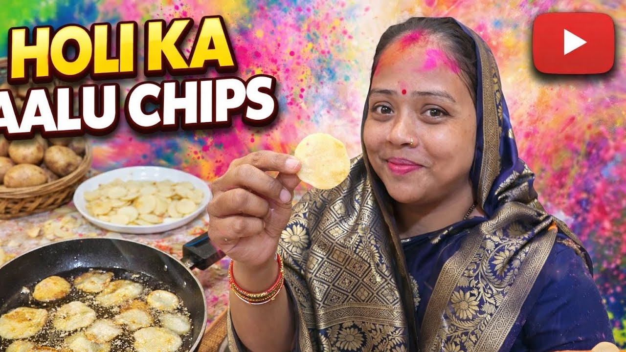 Making holi special aalu ke Chips 👍🏻👍🏻👍🏻 By Ghar ki Rasoi 👍🏻 #food #subscribetomychannel #short