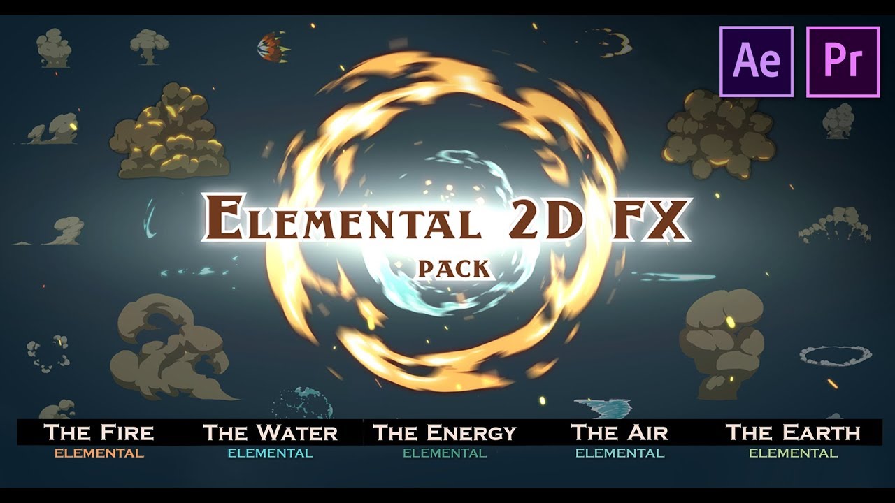 Elemental 2D FX pack [After Effects, Premiere Pro, MOV(PNG)-clips]