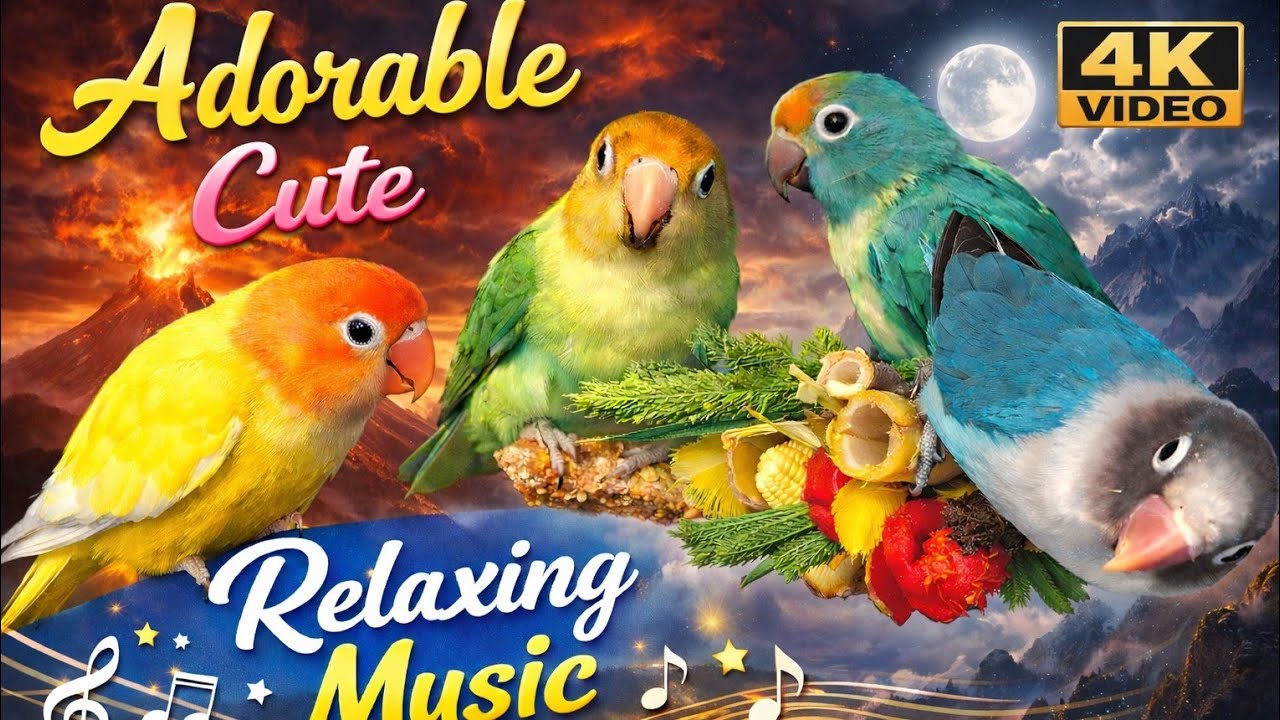 Adorable Cute Lovebirds 🐦 4K Ultra HD | Relaxing Music for Stress Relief & Peaceful Sleep 🌙✨