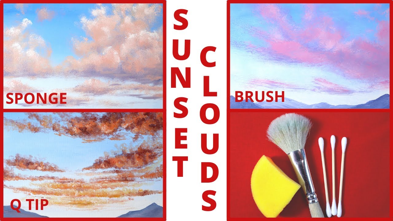 How to Paint Sunset Clouds for Beginners🎨Sponge Painting Clouds/QTIP Clouds/Cloud Painting Tutorial