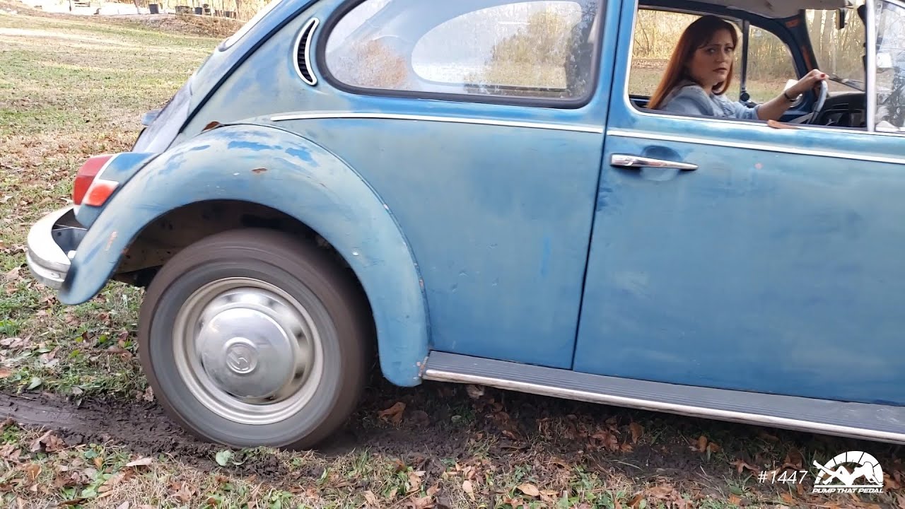 Vivian's '72 VW Beetle Stuck in the Muddy Yard & Stalls Hard to Start Cranking in High Heels 