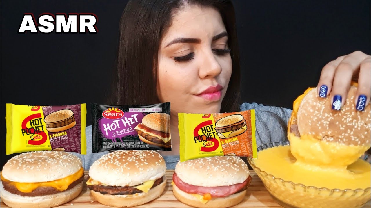 ASMR COMIDA - X BURGUE, X PICANHA E X BACON HOT POCKETS SADIA vs SEARA (MUKBANG)