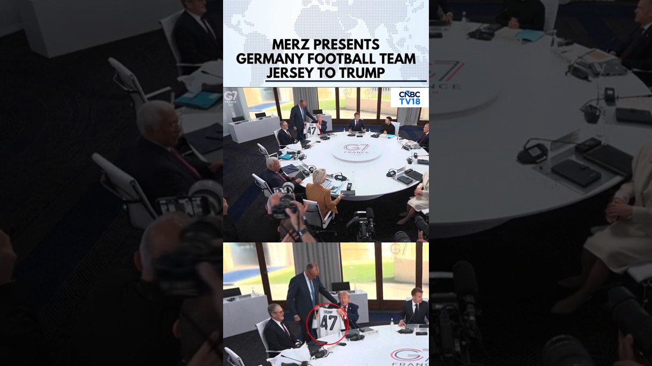 Donald Trump Receives Jersey Gift From Germany&rsquo;s Chancellor At G7 Summit | Friedrich Merz | N18G