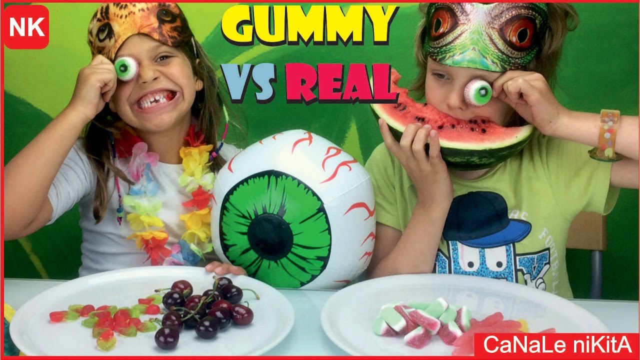 Real food  vs Gummy food ita Challenge - Cibo reale vs Cibo gommoso sfida - Canale Nikita