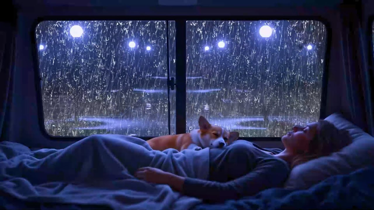 Rain Sounds for Sleeping – Calm Thunderstorm on a Camping Car Window