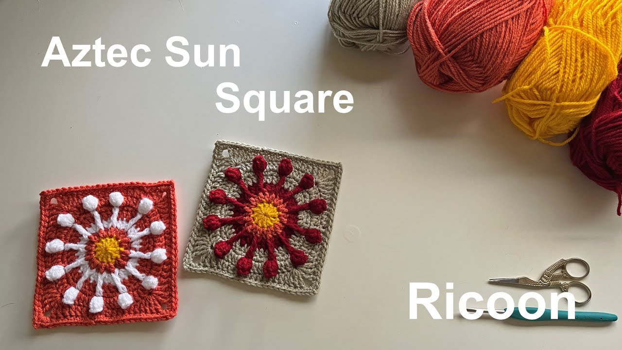 How to crochet Aztec Sun Suquare＊かぎ針編み＊アズテック太陽モチーフ