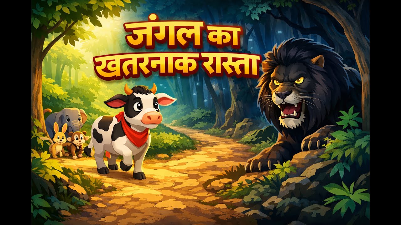 जंगल का खतरनाक रास्ता और निडर गाय की कहानी | jungle cartoon video |