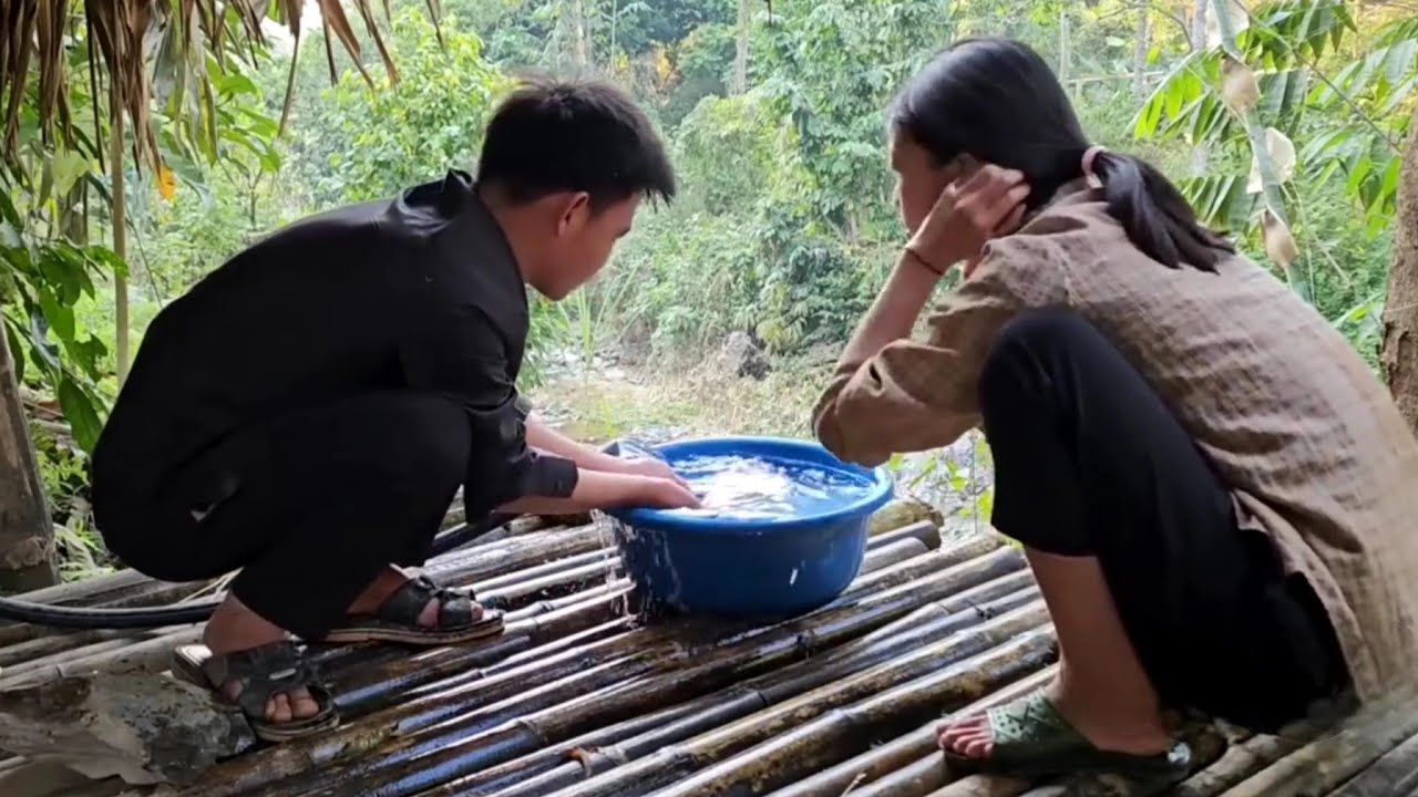 Homeless Boy and Poor Girl Picking Blue Beards to Sell and Cook - Homeless Boy