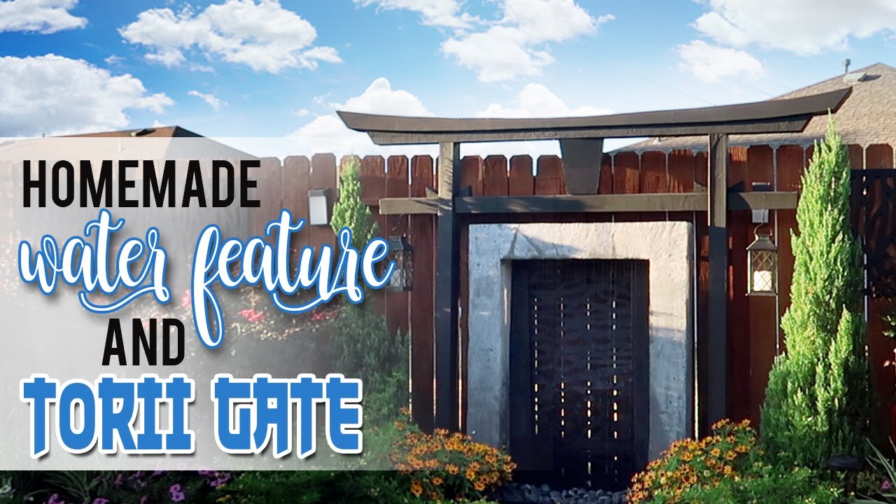 Homemade Concrete Waterfall and Japanese Torii Gate // Garden Water feature
