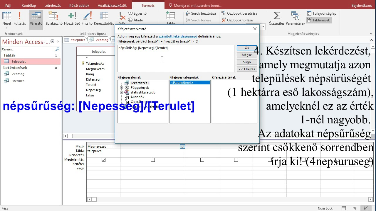 Statisztika c. feladat megoldása (Access)