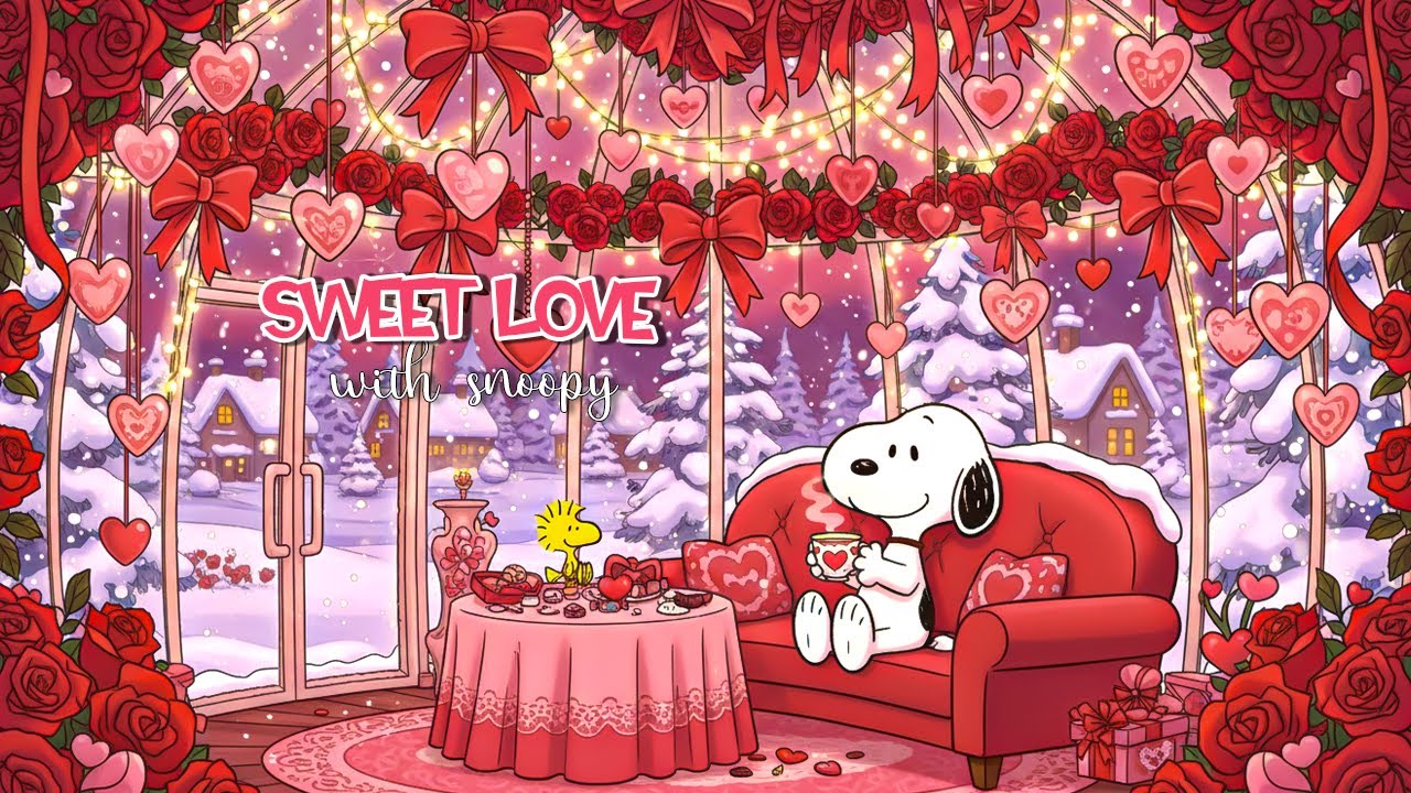 Sweet Valentine Jazz with Snoopy 💖 Rose Candlelight Winter Night | Warm Romantic Jazz to Relax