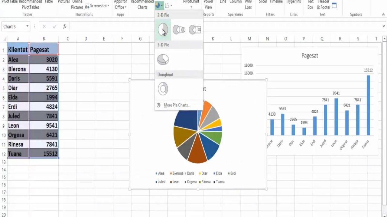 Tutorial per Excel Mesimi 8 Diagramet Paraqitja grafike e te dhenave ne Programin Excel