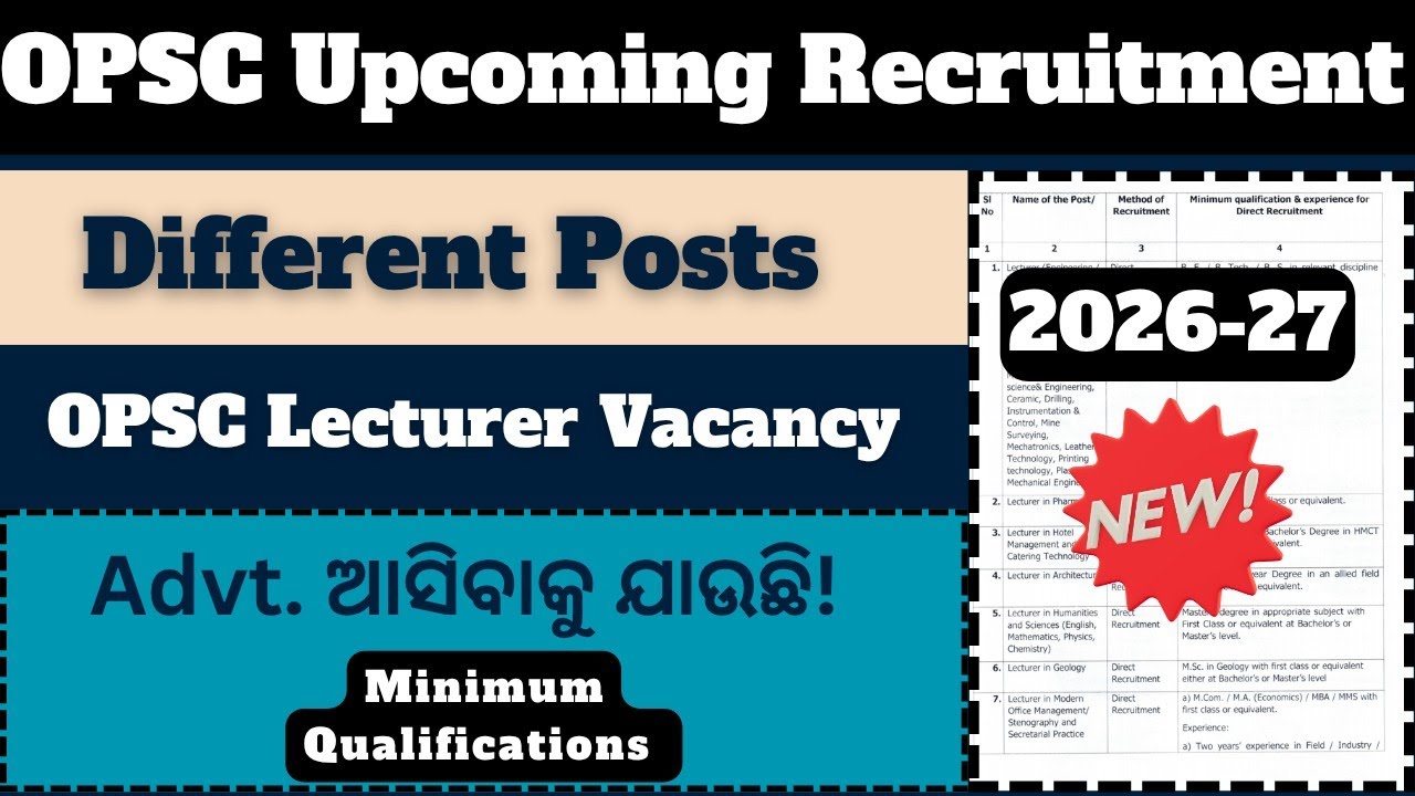 OPSC Upcoming Recruitment II Lecturer Vacancy I Assistant professor I Different Posts #opsc#officer 