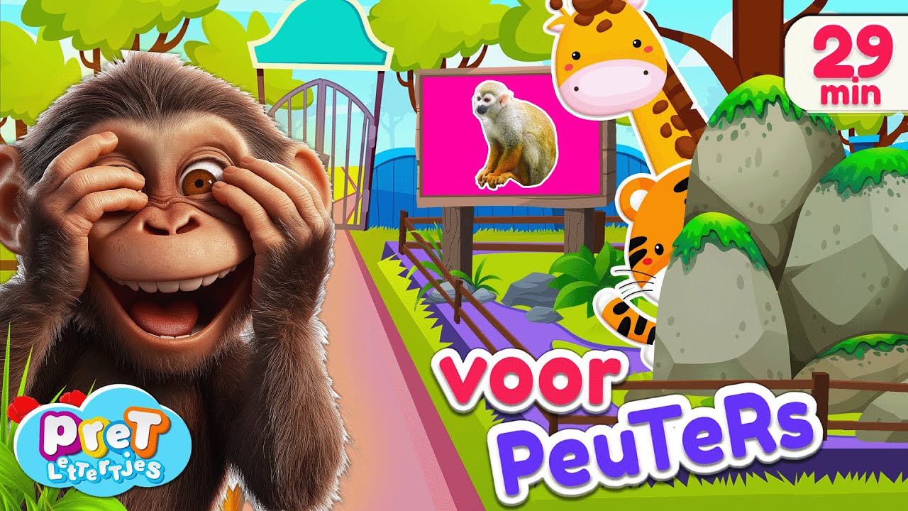 Wie Zit Daar Verstopt? Dierengeluiden, Kleuren en Letters Leren | Pretlettertjes voor Peuters