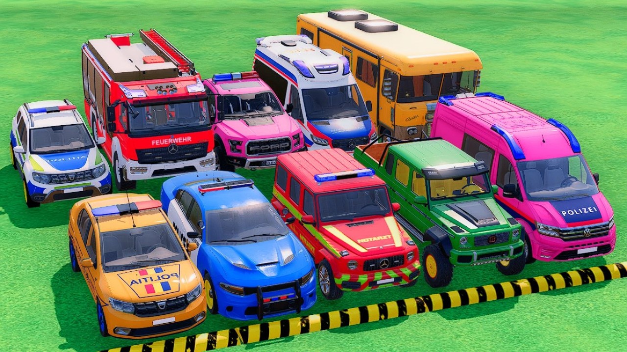 TRANSPORTING POLICE CARS, FIRE DEPARTMENT, AMBULANCE WITH TRAIN, DACIA, FORD, VOLKSWAGEN ! FS22 #32