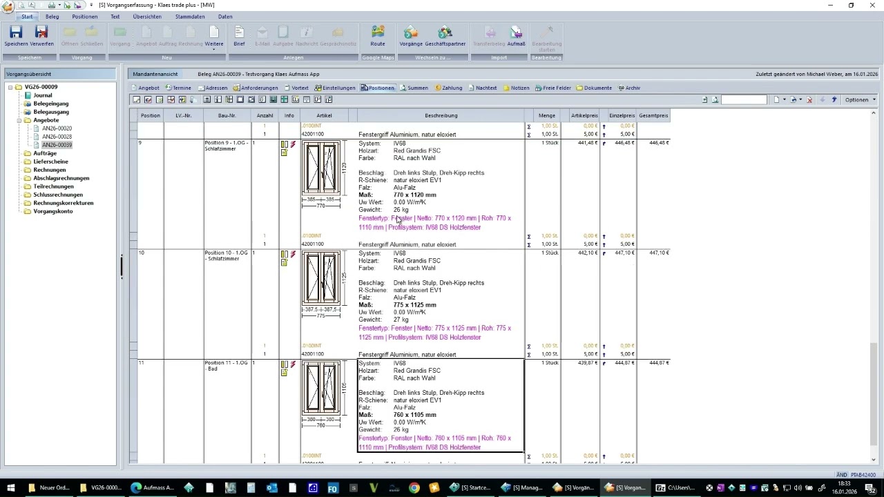 KLAES Workflow nach dem Import: Fensterdaten schnell anpassen (Glas, Profil, Farbe & mehr)
