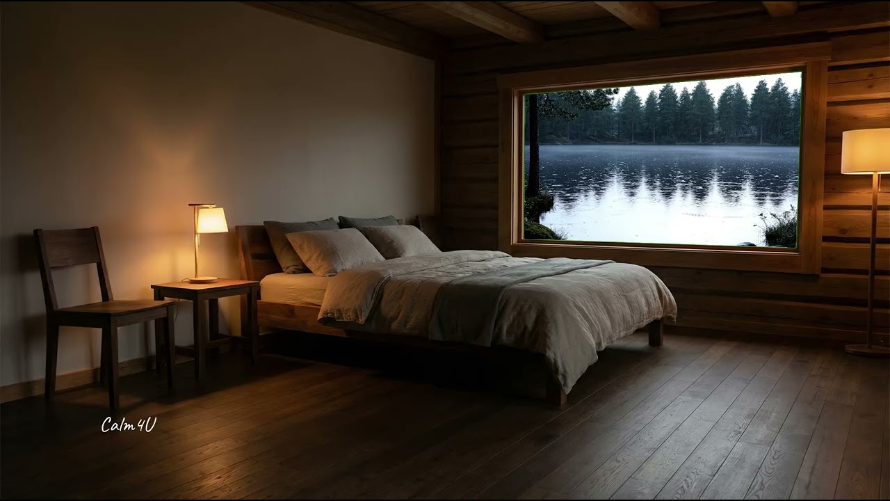 3 Hours Cozy Cabin Bedroom by the Lake 🌧️ Gentle Rain, Deep Sleep & Calm Focus | Calm4U