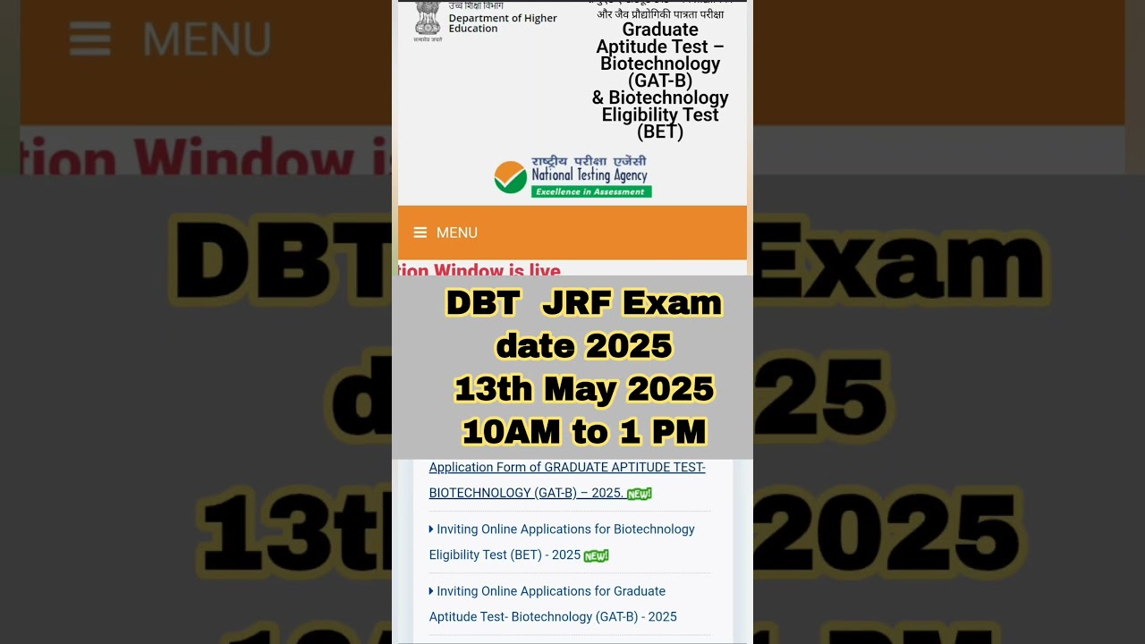 DBT BET JRF Exam 2025#DBT exam apply online #DBTexam application date #Exam date #DBT fee #exam time