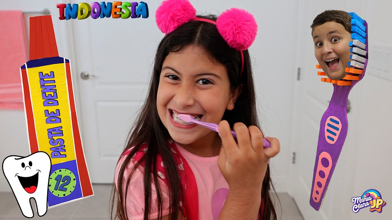 Maria Clara e JP belajar pentingnya menyikat gigi