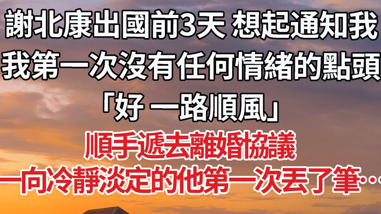 【完結】謝北康出國前3天 想起通知我，我第一次沒有任何情緒的點頭，「好 一路順風」順手遞去離婚協議，一向冷靜淡定的他，卻第一次丟了筆…#婚姻 #豪门 #情感