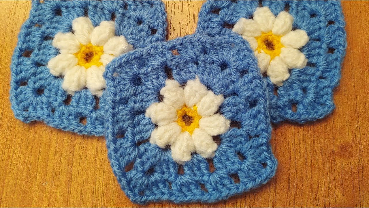 Crochet Square with Popcorn Flower │ Visual Crochet Tutorial