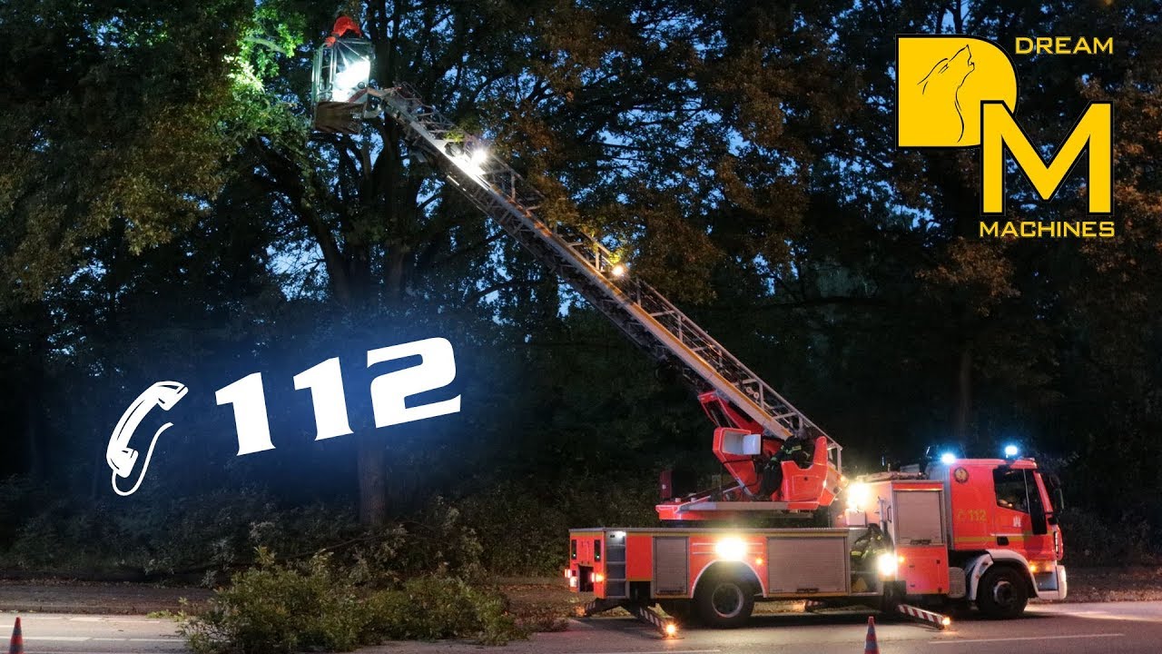 FEUERWEHR IM EINSATZ NACH STURM BAUM DROHT AUF STRA&szlig;E ZU ST&Uuml;RZEN