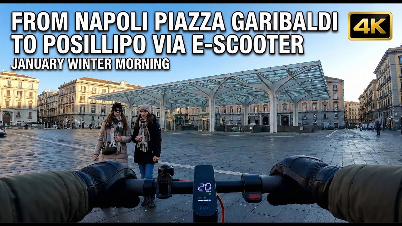 From Napoli Piazza Garibaldi to Posillipo via E-Scooter - January Winter Morning