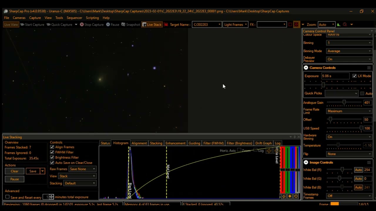 Green Comet 2022E3 (ZTF) Real-time Astrophotography with SharpCap (ElectronicallyAssistedAstronomy)