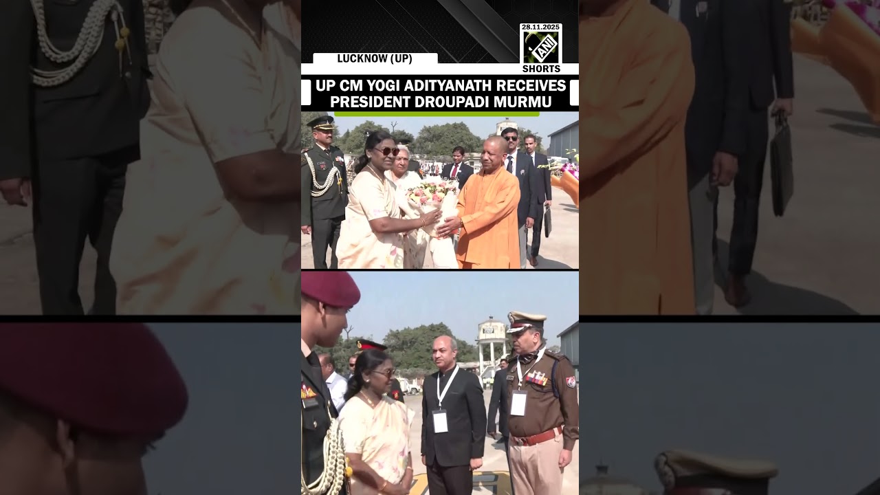 UP CM Yogi Adityanath receives President Droupadi Murmu at Lucknow airport