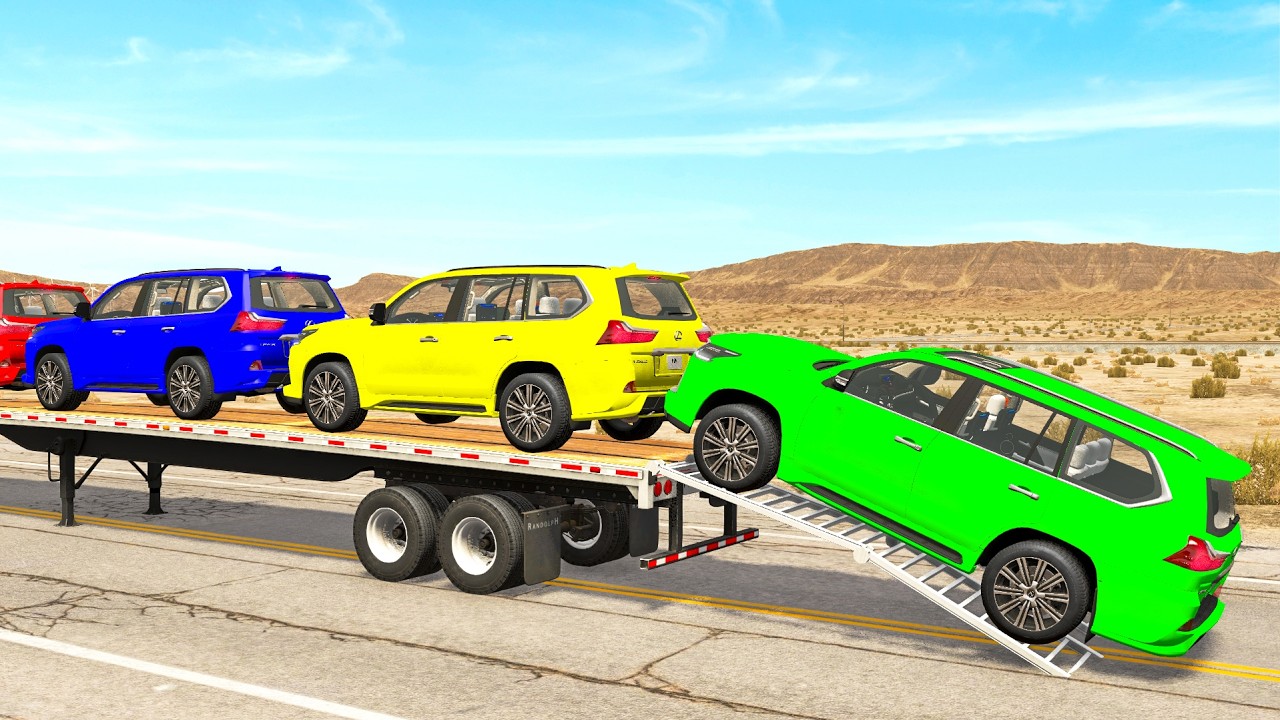 Flatbed Truck McQueen +13 Min | Transportation with Truck - Pothole vs Car #8 | BeamNG.Drive