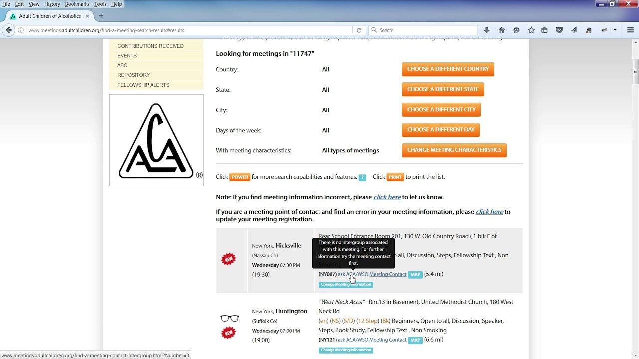 How to Search for ACA Meetings (Basic)