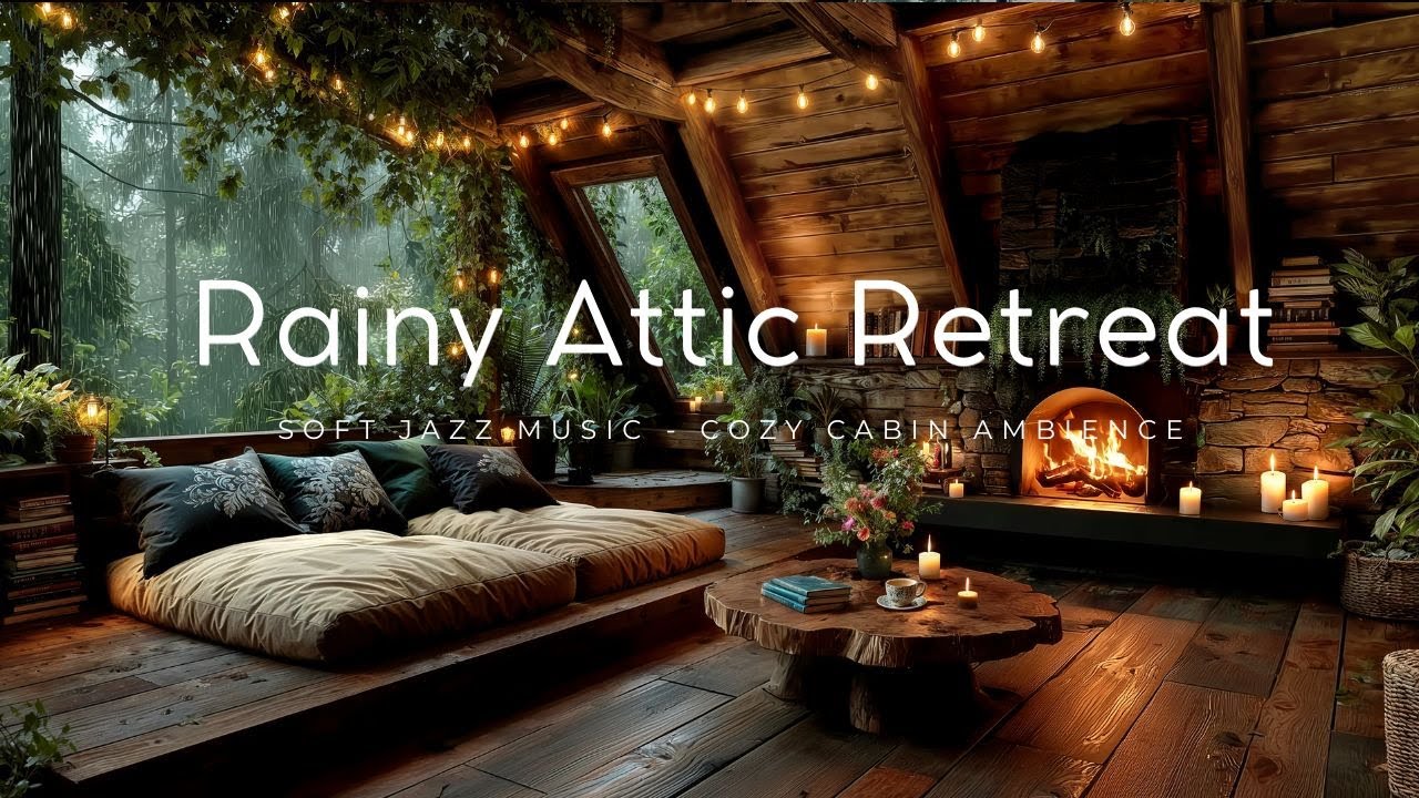 POV: You're in a Secret Attic Library | Soft Fireplace Jazz & Heavy Rain for Deep Focus
