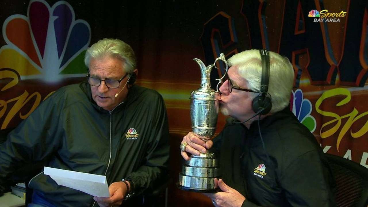 LAD@SD: Claret Jug makes appearance in Giants' booth