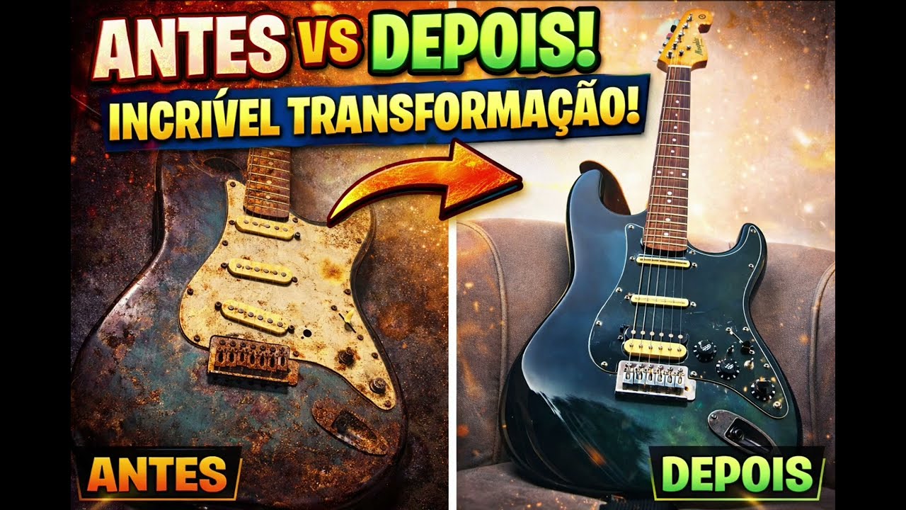 PEGUEI UMA GUITARRA ENFERRUJADA NO LIXO… OLHA NO QUE VIROU 😱🎸