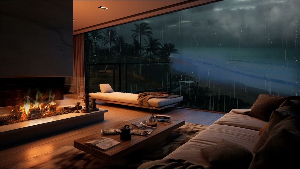 "Cozy Beach Apartment | Relaxing Rain & Fireplace Ambiance | Fall Asleep Fast!"